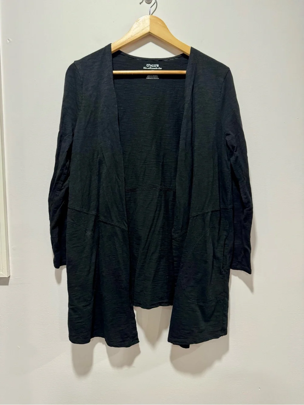 Chico's Ultimate Tee Cotton Slub Open Front Cardigan Size M Size 1